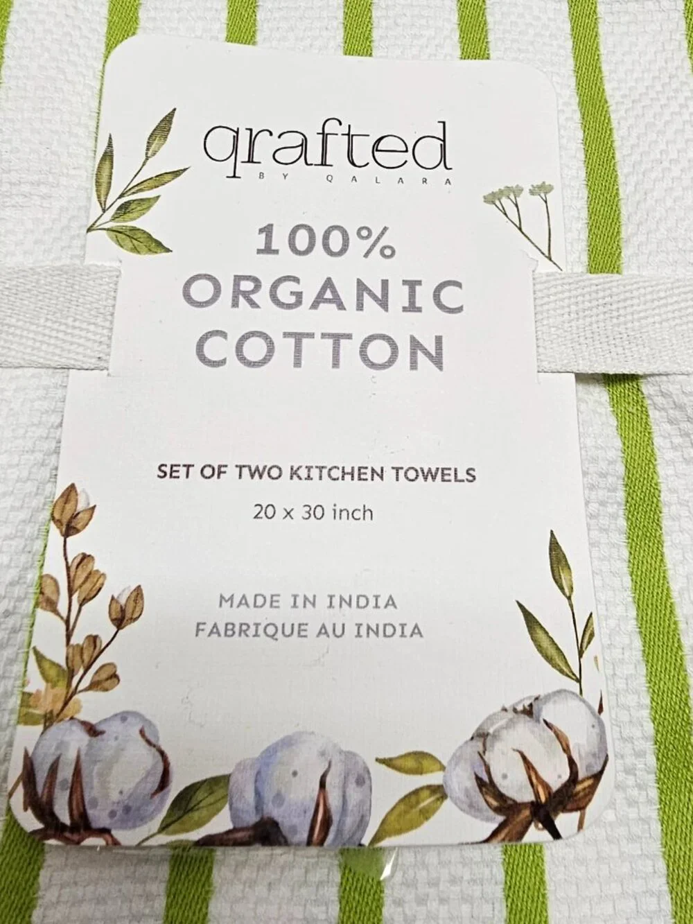 New Grafted By Qalara 100% Organic Cotton Set 2 kitchen Towels 20X 30